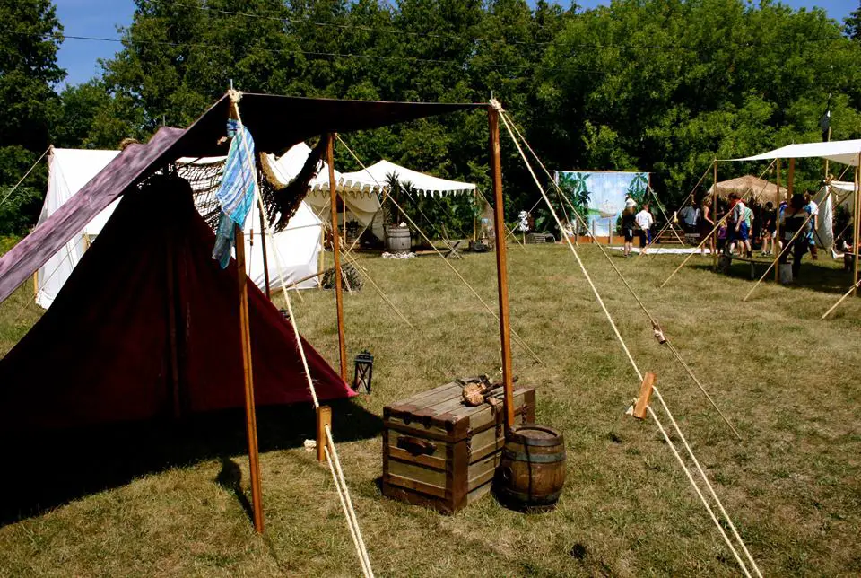 Pirate-style tents in a field