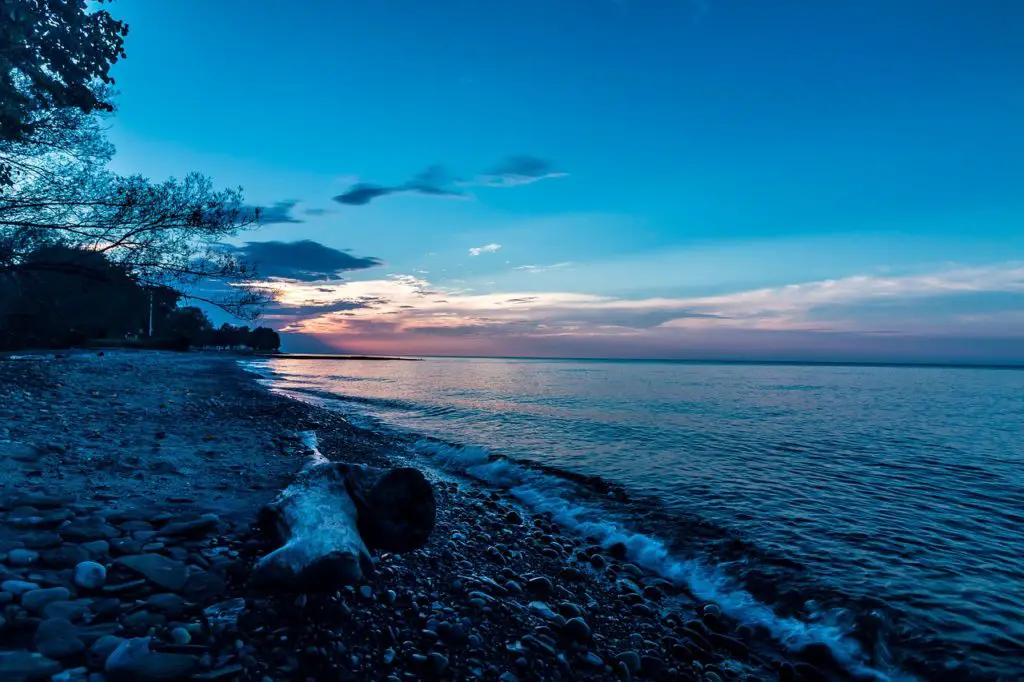 Lake Erie shoreline at sunset